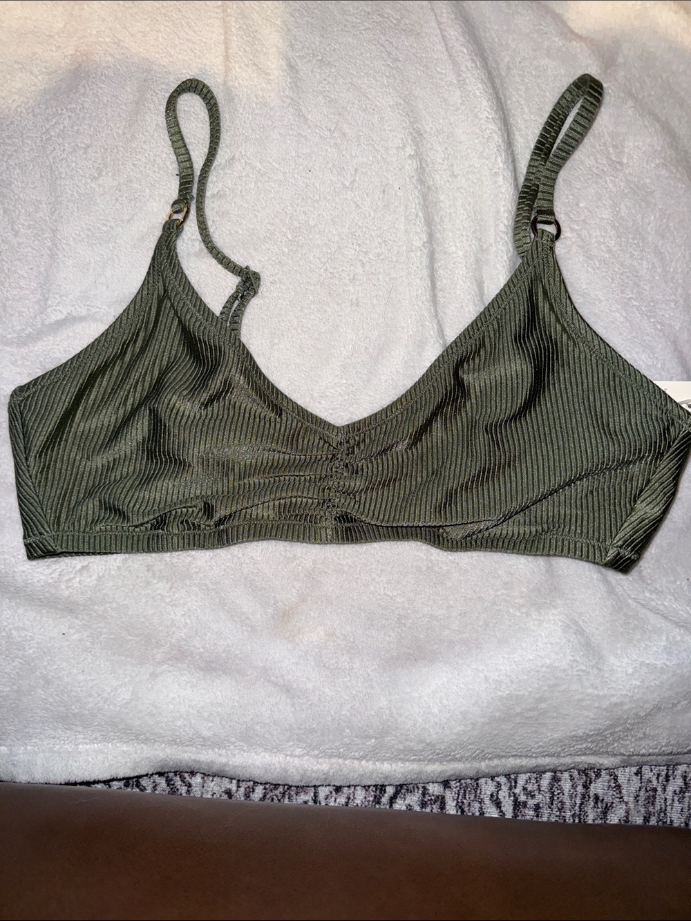 aerie Olive Ribbed Triangle Swim Top